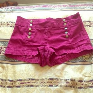 Red/burgundy gold buttons shorts railroad inspired